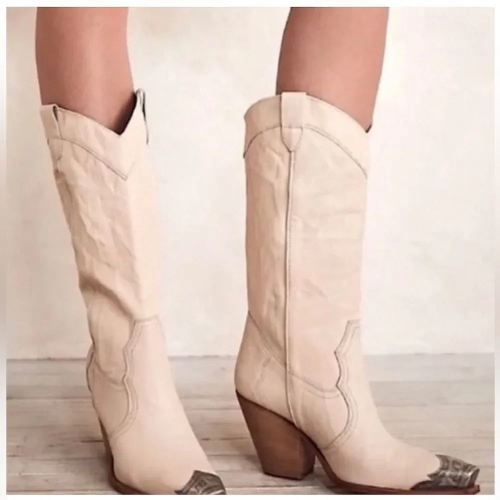 Free People Brayden Tall Boots in Bone Size 39